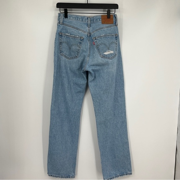 Levi's 501 Light Wash Faded Distressed Ripped Straight Leg Buttondown Denim Jean - Picture 9 of 15